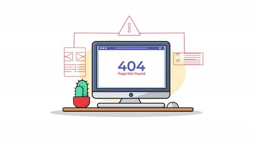 Computer Screen 404 Page Not Found Flat Design Error Animation