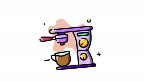 Animated Flat Design Coffee Machine Dispensing Espresso