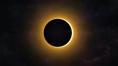 As solar eclipse enters totality, galaxies become visible in the background. The Moon passes the Sun