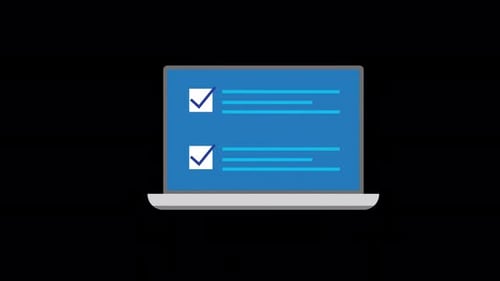 Flat Design Laptop Screen with Animated Checklist Completion