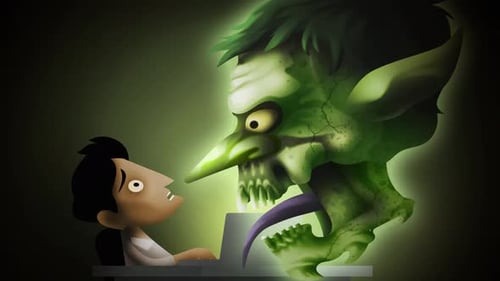 Animated Cyber Threat Emerging from Laptop Screen