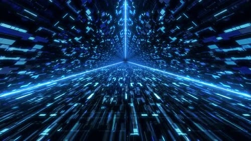 4K Blue Cool Future Technology Line Square Graphics Triangle Matrix Tunnel Shuttle Animation