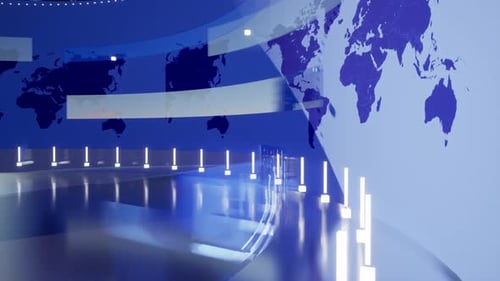 World Map Background. News Studio Background For News Report And Breaking News