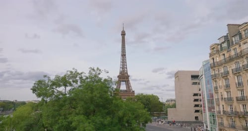 France Paris Tour Eiffel Cloudy Summer Day with Pont d'Iena and BirHakeim Bridge