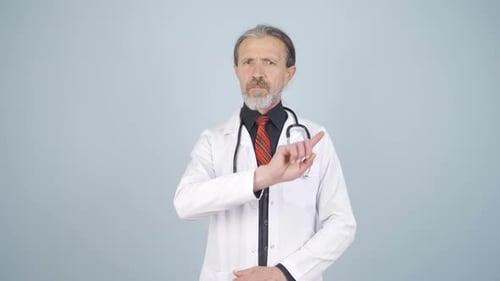 Doctor Gesturing No Wearing White Coat in Studio