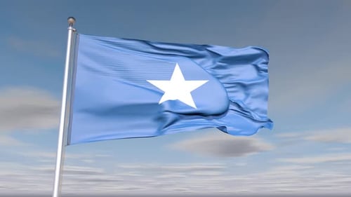 Waving Somalia National Flag In Blue Sky