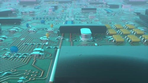 Futuristic Digital Circuit Board Flyover Animation