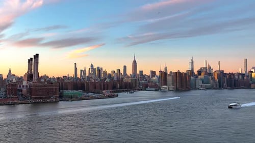 Aerial view of Manhattan skyline, United States.