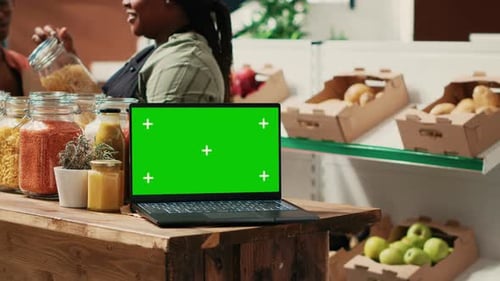 Laptop with Greenscreen Display Running in Local Grocery Store