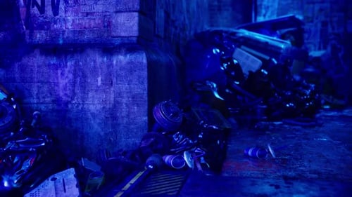 Dark Futuristic Cyberpunk Alley with Blue Neon Light