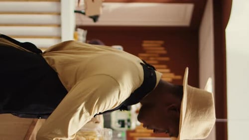 Vertical Video Local Farmer Arranging Eco Friendly Merchandise at Supermarket