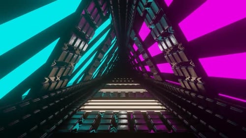 Pink And Cyan And Light Yellow Rotating Glowing Screen Triangular Tunnel Background Vj Loop In HD