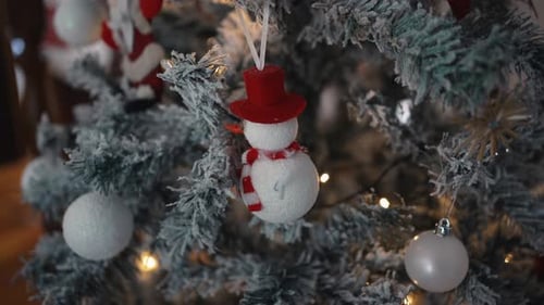 Festive Christmas Tree with Ornaments and Fairy Lights