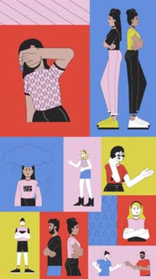 Animated Flat Design Characters Expressing Emotions and Conflict