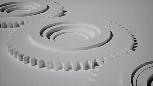 Animated 3D White Gears Rotating Seamless Loop