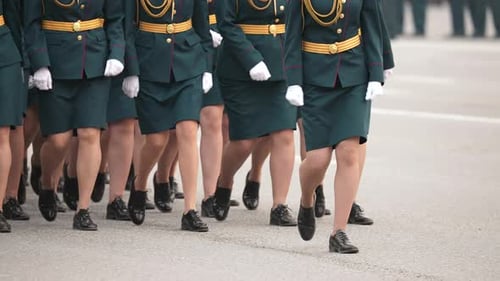 Female Military Army Women March Close Up Girls War Soldiers Feminism Concept