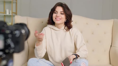 Gen Z Influencer Laughing Teenager at Home Blogging