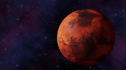 Planet Mars view from outer space and twinkling stars in the Milky Way galaxy 3d render. Solar