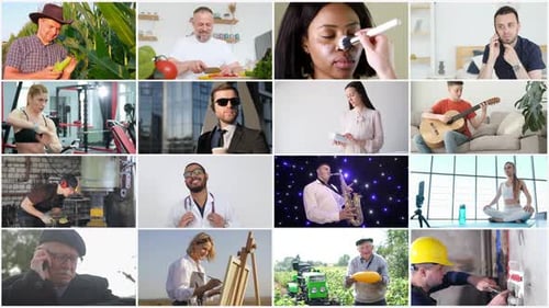 Montage of People of Different Races on Multiple Screens a Diverse Group of Professional People