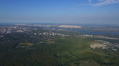 Scenic View Modern City From Above Flying Drone. Architecture Developed City On