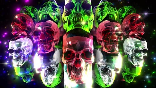 Glowing Geometric Skulls Abstract Loop Background