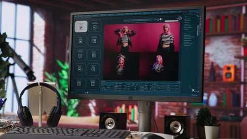 Computer in Home Office Uses Artificial Intelligence Generating Images From Text