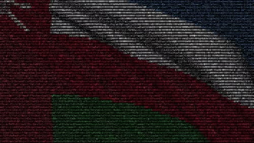 Waving Flag of Oman Made of Text Symbols on a Computer Screen