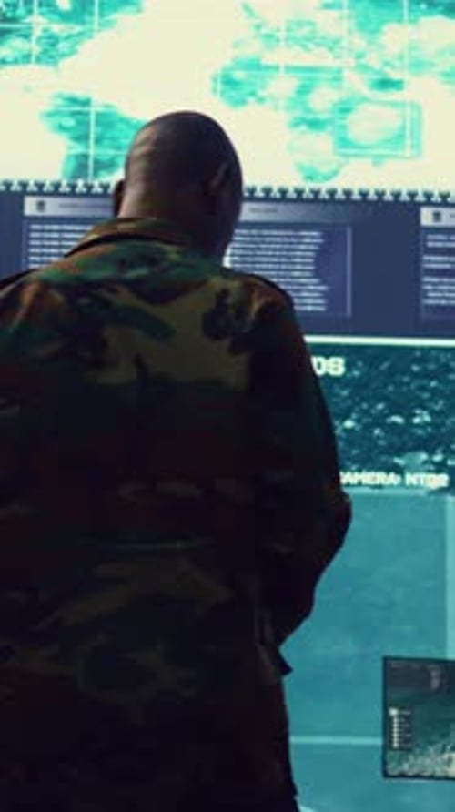 Vertical Video General of the Army Overseeing Special Reconnaissance Mission in Control Center