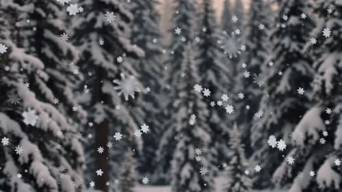 Realistic Winter Snowfall Animation in Blurred Pine Forest