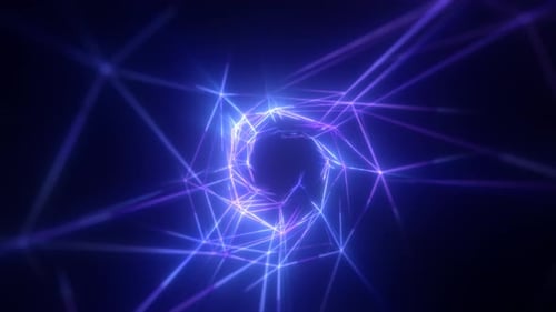 Абстрактный ярко-синий светящийся фон с туннелем линий, энергия горящих лучей