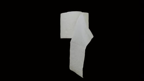 White Toilet Paper Spinning On Black Background