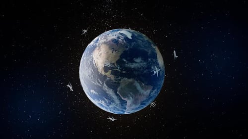 Worldwide Journey: Planes Fly Around Rotating Planet Earth