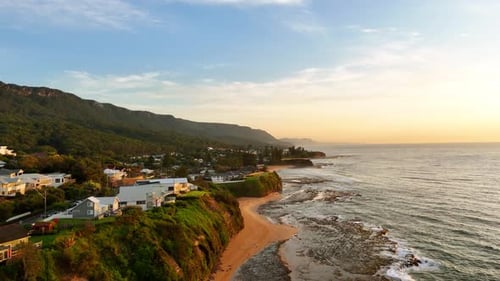 Coastal Town Aerial View at Sunrise