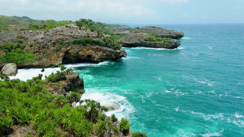 Aerial footage of beautiful beach scenery in Yogyakarta, Indonesia