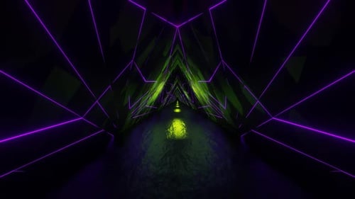 Lime And Purple Triangular Neon Glow Tunnel Background Vj Loop In HD