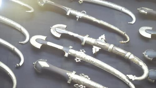 video of a row of traditional daggers from Morocco. Omani Dagger (Khanjar)