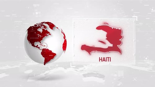 4K Tech Map von Haiti neben dem Globus auf weißem Hintergrund