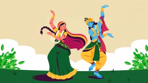 Lord Krishna & Radha Dancing Together, Indian Hindu Mythology, Devotion, Gods, Cartoon Animations