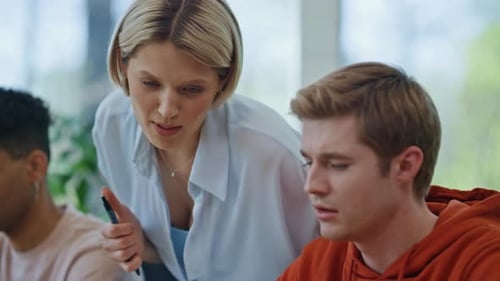 Lady Mentor Teaching Employee Coworking Close Up Supervisor Helping to Intern