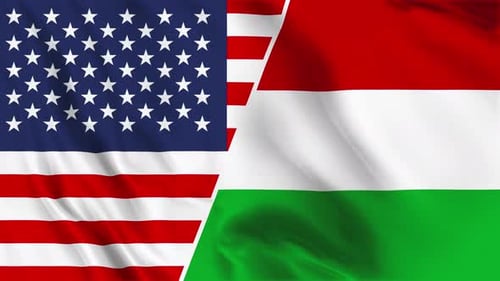 Waving Flags of the United States and Hungary