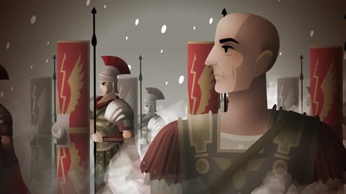 Animated Roman Soldiers Marching Through a Foggy Landscape