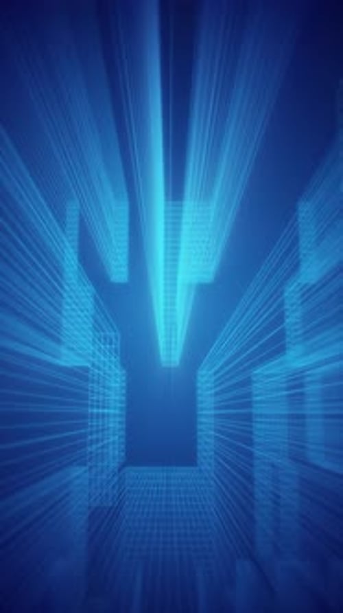 Vertikales Video — Hintergrund der blauen Wireframe-Technologie im Retro-Look