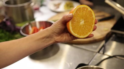 Squeezing Orange Hand Squeezing Juice Dripping