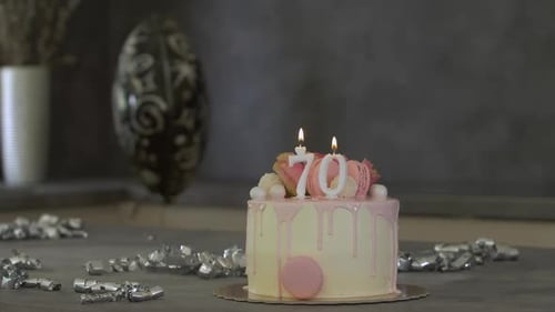 Birthday Cake with Candles and Decorations