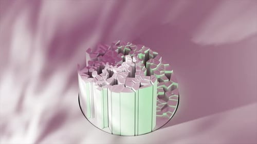 Geometric 3d Cylindrical Shape with Complex Surface Rotates Smoothly Against a Vivid Purple