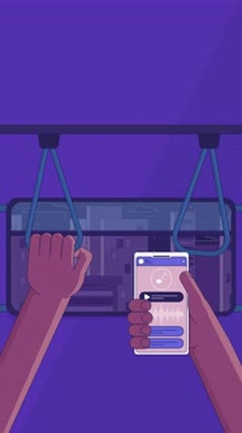 Commuter listening to music on night train lofi vertical animation