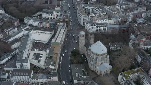 High Angle View of Historic St Gereon Church and Surrounding Buildings in Urban Borough