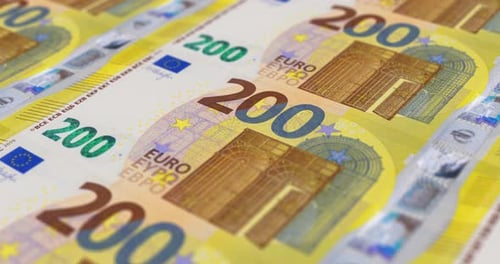 Close Up of 200 Euro Banknotes