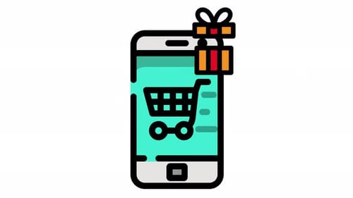 Animated Mobile Shopping Cart and Gift Icon
