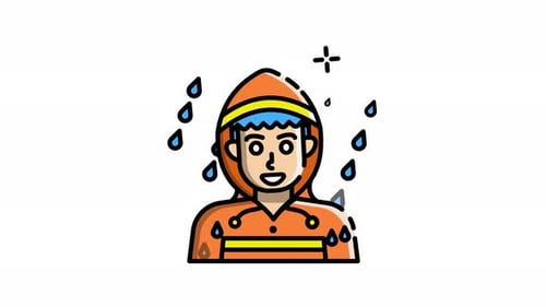 Animated Flat Design Icon of Person in Raincoat